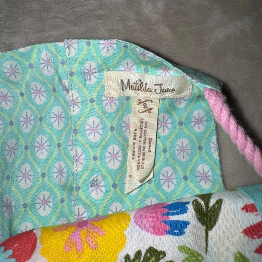 Matilda Jane Girls Floral Halter Dress Pink Polka Dot Ruffle Hem Size 8